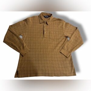 Polo Golf Ralph Lauren Polo Shirt Men L Tan Window Plaid Alpaca Pima Stretch VTG